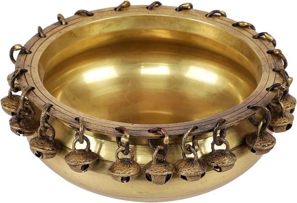 Decor A Beautiful Pure Brass Urli Ethnic Traditional Bowl with Bells Showpiece, 1 Piece
