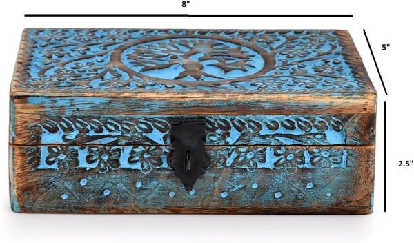 71gXVMeKWDL._AC_SL1500 Decor Wooden Jewelry Box, Tarot Box, Celestial Home Decor, Witch Box, Tree of Life, Trinket Box |Size- 8" x 5" x 2.5",| Decorative Storage Bin