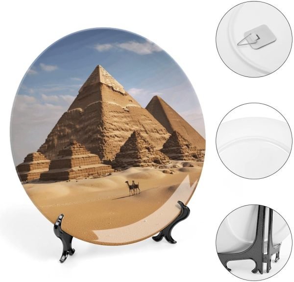 71h2J6-md2L._AC_SL1500 Decor Ancient Egypt Pyramid Ceramic Decorative Plate Bone China Decorative Plates with Display Stand Dinner Plates Art Crafts Ceramic Ornaments for Wall Hanging Decoration
