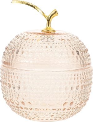 Decor Glass Jewelry Jar Apple Shaped Box Clear Candy Containers Small Trinket Box Crystal Cosmetic Holder Powder Puff Container Box for Rings Earrings Necklace Candy Dish