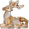 Decor Crystal Deer Animals Lovely Elegant Craft Decorations for Home Ornaments Christmas Collectible Birthday Gifts Reindeer Figurines (Gold)