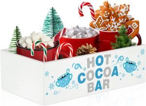 Decor Christmas Hot Cocoa Bar Decor Box Hot Cocoa Bar Wood Storage Box Xmas Blue Bar Holder Box Hot Cocoa Decorative Christmas Cute Wood Storage Bins for Home Kitchen Office Farmhouse Gift