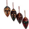 Decor Decorative Christmas Wood Hanging Holiday Ornaments, Assorted 'Celebration Masks' (Set of 4)
