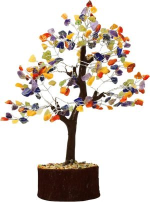 Decor Ethnic Asia Multicolor Reiki Gemstones Money Tree Home D??cor 9" Inches Decoration Gems