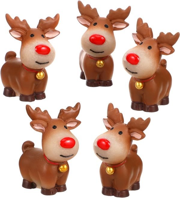Decor 5 Pcs Mini Reindeer Statue Cartoon Antler Deer Elk Pattern Figurine Animal Cake Topper Desktop Decorative Ornaments for Children Kids Style 1