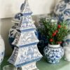 Decor Blue and White Christmas Tree Figurine ?C Dolomite Holiday Decoration with Gold Metallic Accents