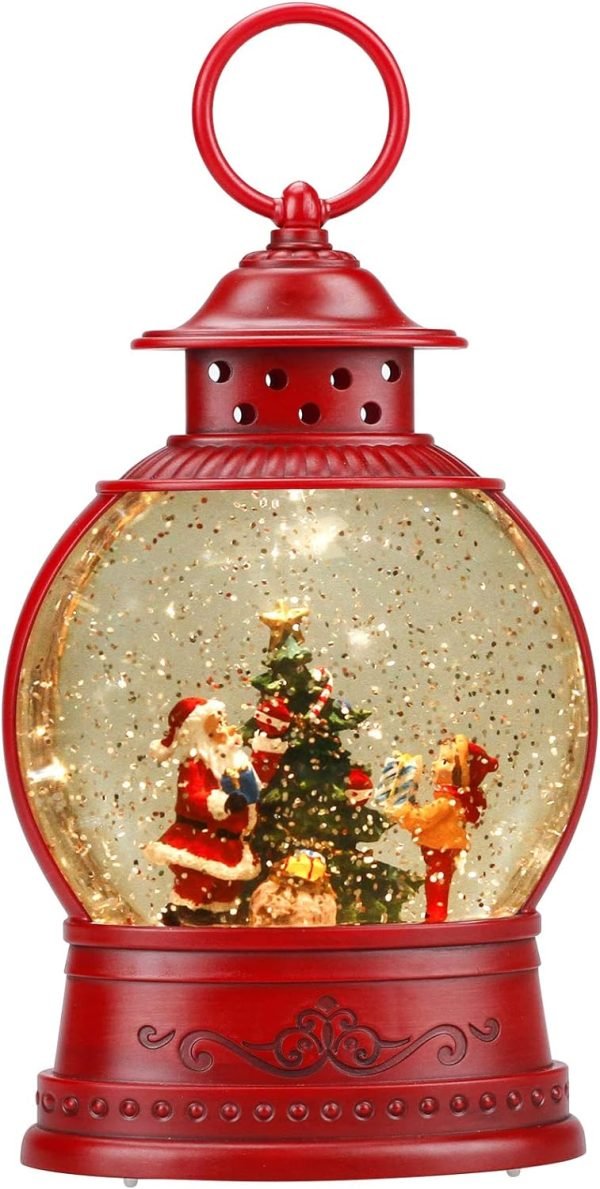 Decor Snow Globe Lighted Christmas Decorations, Musical Christmas Snow Globe Lantern with Swirling Glitter, Santa and Elk, Christmas Holiday Party Gifts and Decorations