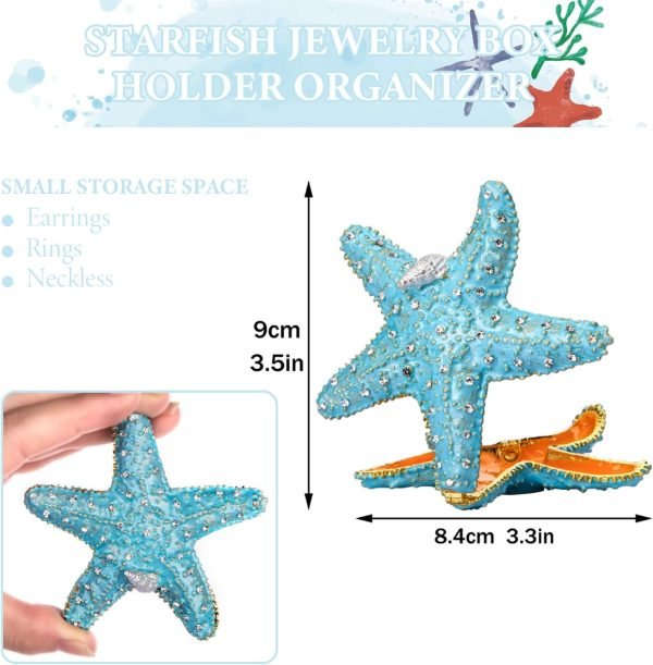 Decor Hinged Metal Starfish Jewelry Box Decorative Box Ring Holder Trinket Organizer Earring Necklace Storage Box Jewelry Display Box Gift for Women Girl