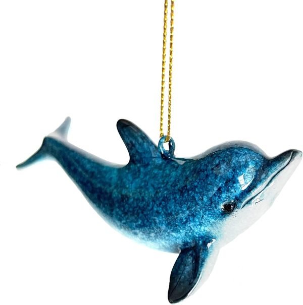 Decor Hand-Painted Dolphin Ornament (Mother and Child) - Unique Coastal Christmas Decor for Your Tree, Ideal for Baby's First Christmas, Beach Themed, Blue Ornaments, or Nautical Xmas Trees