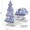 Decor Blue and White Christmas Tree Figurine ?C Dolomite Holiday Decoration with Gold Metallic Accents