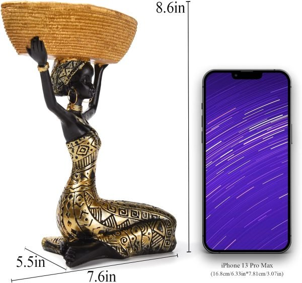 Decor Resin Traditional Ethnic Dress Black Woman Tray Statue for Candy Jewelry Ring Fruit, Living Room Dining Table Bedroom Ornament Decoration TQGJBS337