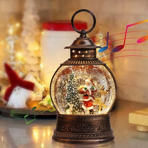 Decor Snow Globe Lighted Christmas Decorations, Musical Christmas Snow Globe Lantern with Swirling Glitter, Santa and Elk, Christmas Holiday Party Gifts and Decorations