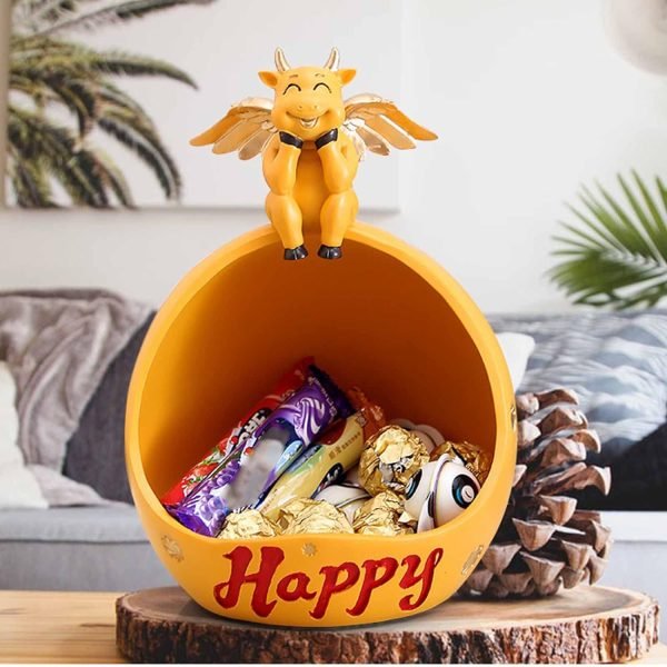 71tgKN1KmML._AC_SL1500 Decor Decorative Bowl for Keys Entryway, Home Living Room Candy Bowl, Creative Cow Resin Figurine, Storage Box,White