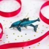 Decor Hand-Painted Dolphin Ornament (Mother and Child) - Unique Coastal Christmas Decor for Your Tree, Ideal for Baby's First Christmas, Beach Themed, Blue Ornaments, or Nautical Xmas Trees