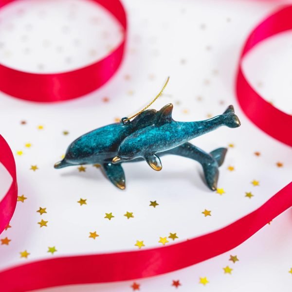 Decor Hand-Painted Dolphin Ornament (Mother and Child) - Unique Coastal Christmas Decor for Your Tree, Ideal for Baby's First Christmas, Beach Themed, Blue Ornaments, or Nautical Xmas Trees