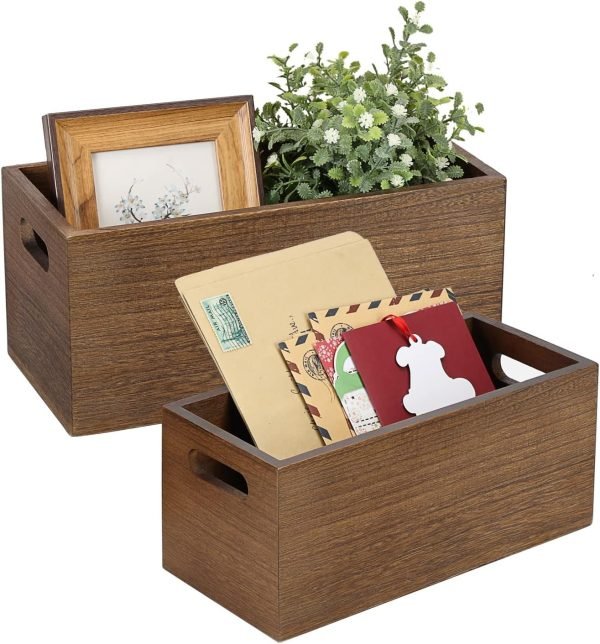 Decor Wood Open Storage Boxes Mail Organizer Bins Letter Holder Box Rustic Wooden Boxes for Storage Nesting Storage Box Set 2