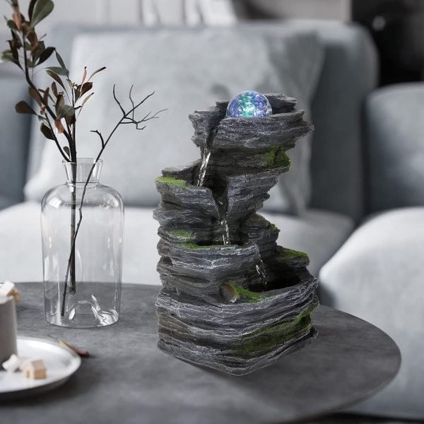 Decor Indoor Fountains Tabletop Fountain Indoor Waterfall Fountain Stacked Rocks Water Feature Feng Shui Zen Meditation Relaxation Desktop Fountain with LED Light for Home and Office Decor(Style 8)