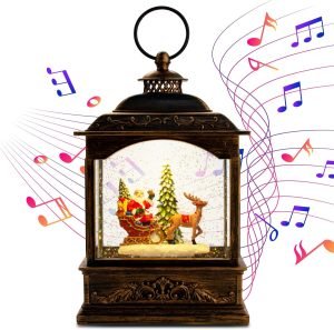 Decor Musical Christmas Snow Globes Lantern, Lighted Santa Water Lantern with Timer & Swirling Snow Effect | USB Powered & Battery Operated Glitter Globe for Holiday Decoration Indoor Home Decor Gift