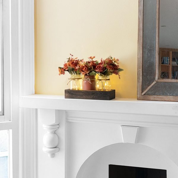 Decor Jar Lights Centerpiece Table Decorations for Dining Room Farmhouse Coffee Table Decor Tray with 3 Jars Flowers Christmas Centerpieces Decor for Kitchen Living Dining Room, Orange