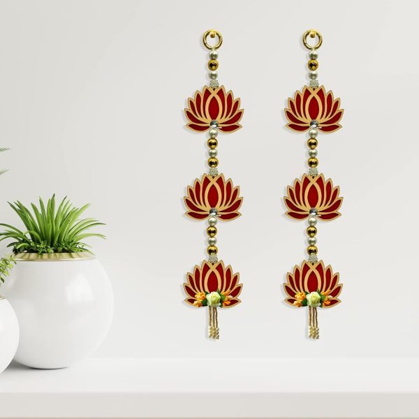 Decor 2 Pc 15 Inch Lotus Latkan Decorative Toran/Wall Hanging Dipawali Ganesh Chaturthi Designer Mandir Hanging Valance Pujan Bandhanwar Indian Festival Traditional Fancy Latkan