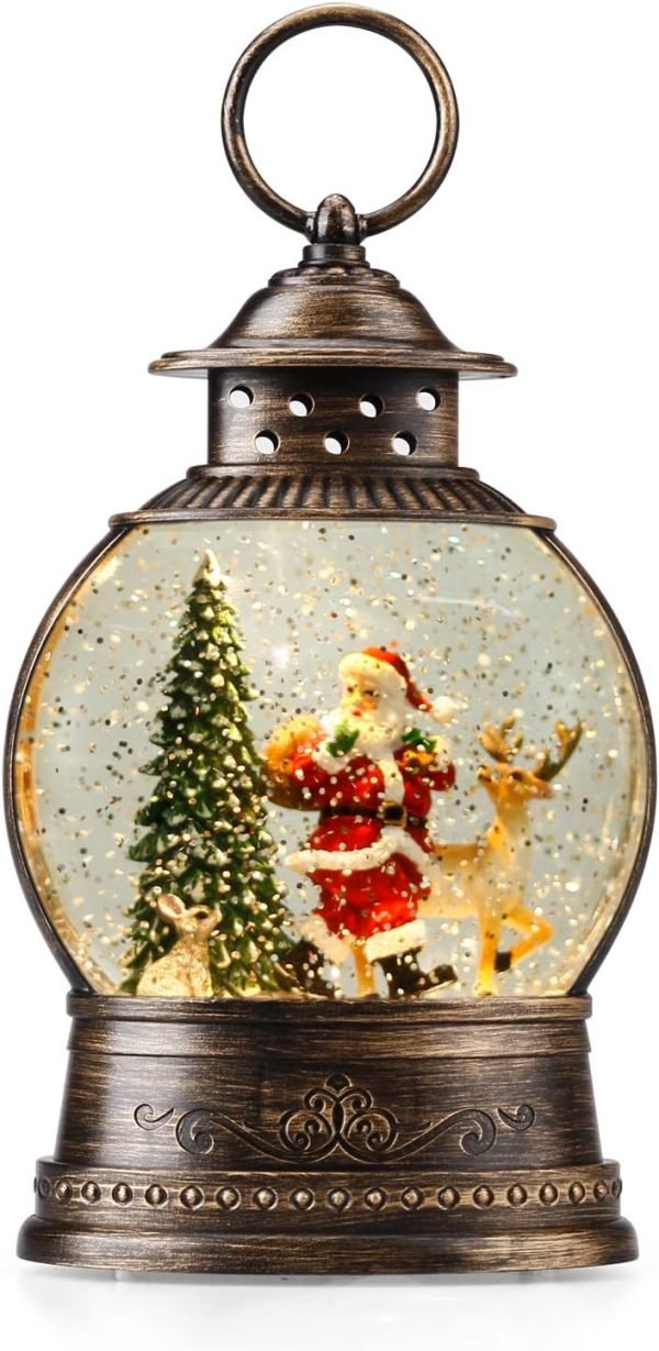 Decor Snow Globe Lighted Christmas Decorations, Musical Christmas Snow Globe Lantern with Swirling Glitter, Santa and Elk, Christmas Holiday Party Gifts and Decorations