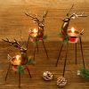Decor Set of 3 Reindeer Tealight Candle Holders, Standing Iron Metal Christmas Decorations, Glass Votive Candle Holder, Durable and Rust-Proof Holiday Tabletop Centerpiece and Display