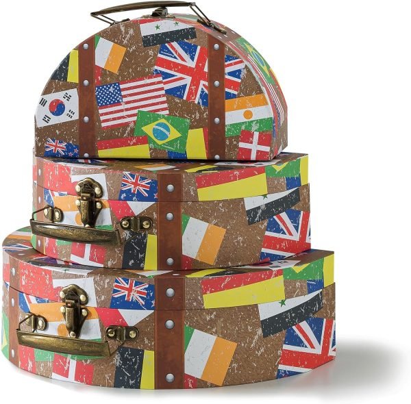 Decor Round-Edged Cardboard Decorative Storage Boxes with Lids: Set of 3 Metro Route Themed Gifts, Mini Vintage Suitcases, Transit Map Decorated Boxes, Scrapbook Storage Boxes, Prop Storage Boxes