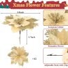 Decor 24Pcs Christmas Glitter Poinsettia Flowers, Artificial Christmas Flower with Clips Glitter Christmas Tree Ornaments for Wedding Party Holiday Wreath Table Decoration