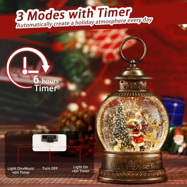 Decor Snow Globe Lighted Christmas Decorations, Musical Christmas Snow Globe Lantern with Swirling Glitter, Santa and Elk, Christmas Holiday Party Gifts and Decorations