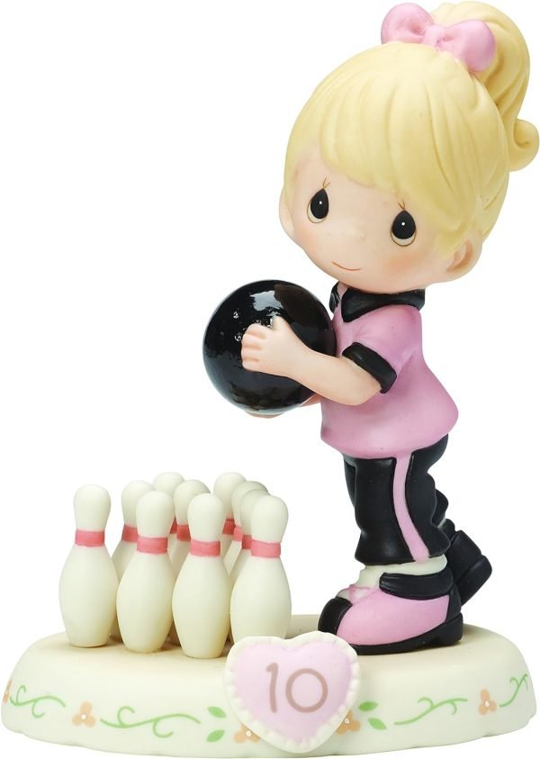Decor Precious Moments Growing in Grace Age 10 | Blonde Girl Bowling Bisque Porcelain Figurine | Birthday Gift | Birthday Collection | Room Decor & Gifts | Hand-Painted