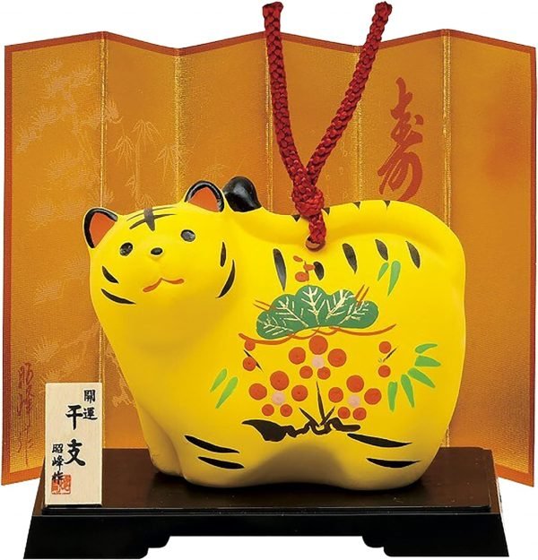 Decor Cute Yellow Tiger of  Japanese Zodiac Pottery Room Ornament. for Happy New Year! Bell Design
