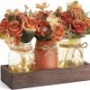 Decor Jar Lights Centerpiece Table Decorations for Dining Room Farmhouse Coffee Table Decor Tray with 3 Jars Flowers Christmas Centerpieces Decor for Kitchen Living Dining Room, Orange