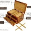Decor Wooden Jewelry Box with Lock and Key for Women, 2 Drawers Medium Size Real Natural Wood Lockable Antique Girls Organizer Boxes with Large Storage, Ring Compartments, Built in Necklace Hooks