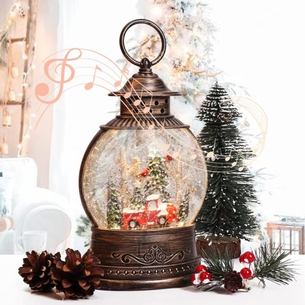 Decor Snow Globe Lighted Christmas Decorations, Musical Christmas Snow Globe Lantern with Swirling Glitter, Santa and Elk, Christmas Holiday Party Gifts and Decorations