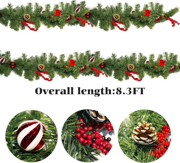 815YZ0MsnAL._AC_SL1500 Decor 9 FT Artificial Christmas Garland, Pre-Lit 50 LED Battery Operated Lighted Xmas Garland with 8 Modes for Indoor Holiday Door Home Decorations (Red)
