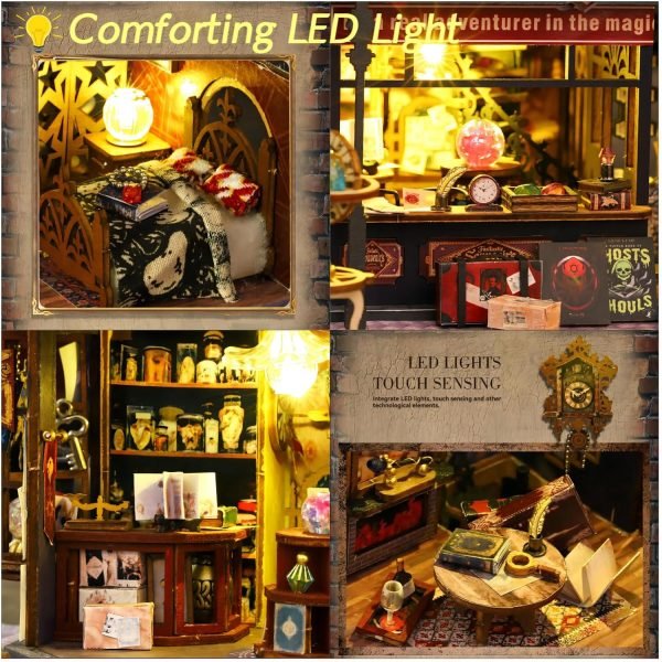 Decor DIY Miniature Dollhouse Kit, Tiny House Kit with Dust Proof Cover and Music Box, DIY Wooden Dollhouse Kit Miniature House Kit, Creative Room Idea for Adult Magic House DIY Kits