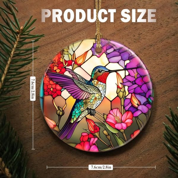 Decor Christmas Ornament, Christmas Decoration, Holiday Present Idea, Heirloom Keepsake, Round Ceramic, Gift Exchange, Gift Idea, Hummingbird