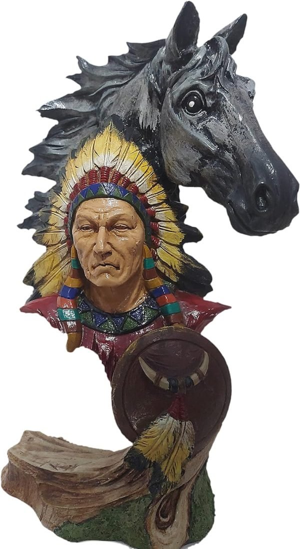 Decor Native American Indian Chief and Horse Statue Ethnic Unique Handmade Sculpture Indian Warrior Bust Home & Office Decor Farmhouse Gift Idea