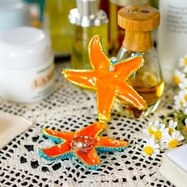 Decor Hinged Metal Starfish Jewelry Box Decorative Box Ring Holder Trinket Organizer Earring Necklace Storage Box Jewelry Display Box Gift for Women Girl