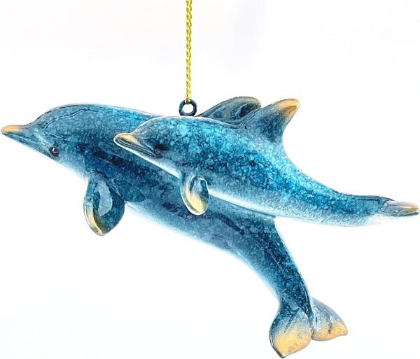Decor Hand-Painted Dolphin Ornament (Mother and Child) - Unique Coastal Christmas Decor for Your Tree, Ideal for Baby's First Christmas, Beach Themed, Blue Ornaments, or Nautical Xmas Trees