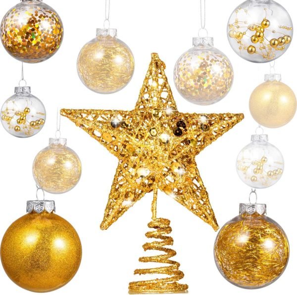 Decor 24 Pieces 2.36 Inch Shatterproof Plastic Christmas Ball Ornaments Tree Balls with One Christmas Tree Star for Christmas New Years Present Wedding Home Holiday Party Decoration (Gold)