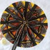Decor Handmade African Fan-Round Folding Handheld Fan for Costume, Dance, Party, Festival, Summer, Home Decor - Traditional Ankara Fabric Fan with Colorful Ethnic Print, Leather Handle (Design 11)