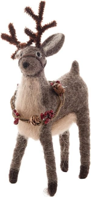 Decor Woodland Deer Wool Holiday Christmas Xmas Ornament Brown