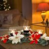81IKnS5z1yL._AC_SL1500 Decor Christmas Centerpiece, Christmas Candle Holders, Christmas Tabletop Poinsettia Centerpiece with 3 Flameless Candle, Romantic Holiday Candelabrum for Home Party Christmas Table Mantel Decorations