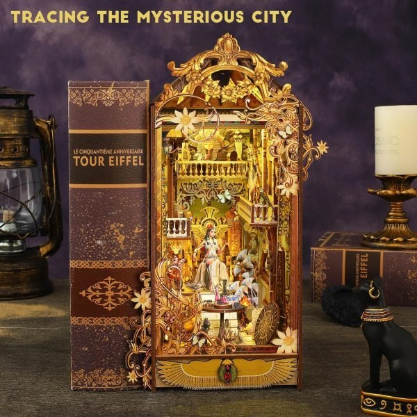 Decor DIY Book Nook Kit,DIY Miniature Doll House Kit with Furniture and LED,Wooden Bookend Bookshelf Insert Decor-Creativity Gift for Friend Lover??JTSL-12??