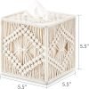 Decor Tissue Box Cover Macrame Square Open-Bottom Tissue Box Holder Boho Decor Tissue Organizer Bohemian Handmade Woven Tissue Cube Box for Bathroom Bedroom Dresser Living Room Office Dorm