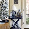 Decor Blue and White Christmas Tree Figurine ?C Dolomite Holiday Decoration with Gold Metallic Accents