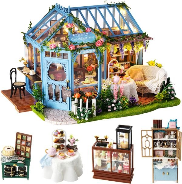 Decor DIY Miniature Dollhouse Wooden Furniture Kit,Handmade Mini Modern Villa Model,1:24 Scale Creative Doll House Toys ES009