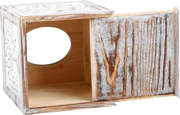 Decor Wood Carved Tissue Box Cover Square Tissue Holder Whitewashed Tree of Life Design Rustic Vintage Home Decor for Bathrooom Bedroom Living Room