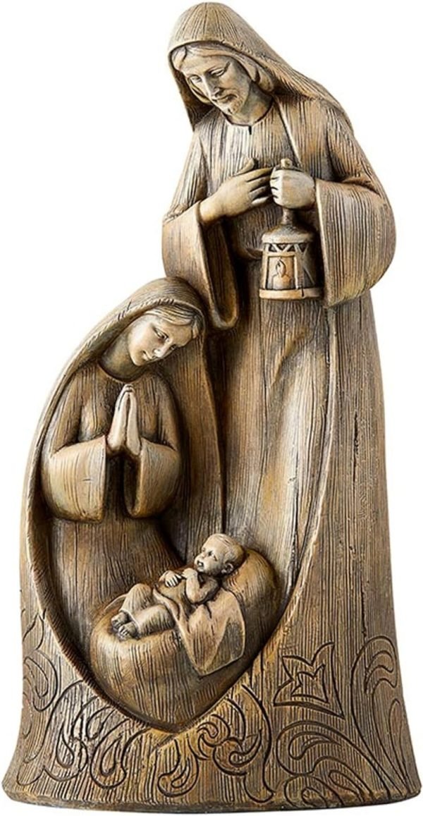 Decor Holy Family Statue Tabletop Figurine, Catholic Statues Decorations with Kneeling Virgin Mary, Joseph, and Baby Jesus, Religious Holiday Decor, 10 Inches
